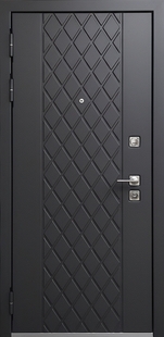 Входная дверь с фрезерованными панелями МДФ темно-серого цвета